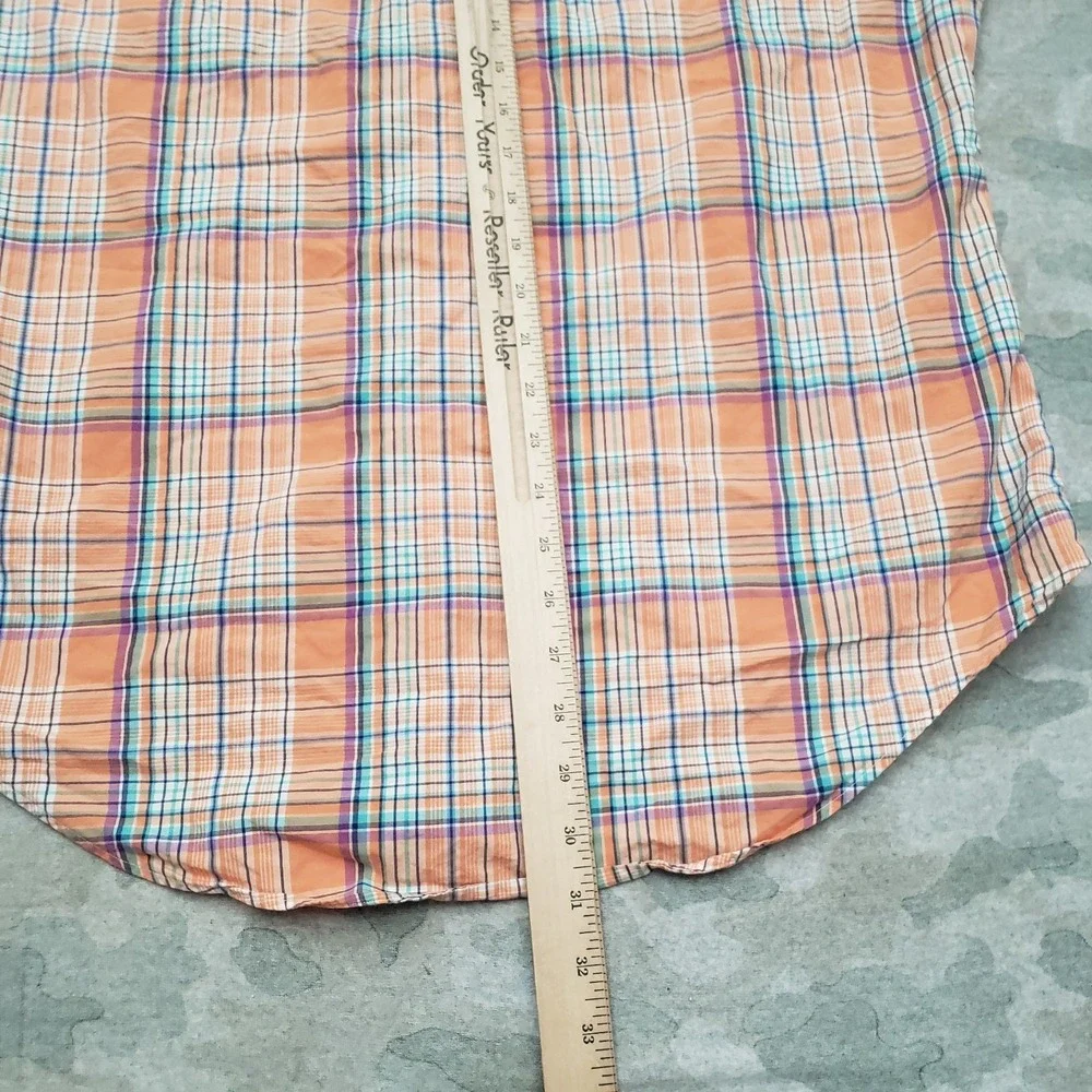 Polo Ralph Lauren Shirt Mens Large Orange Trim Military Long Sleeve Button Plaid